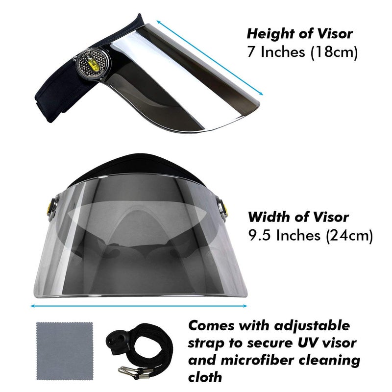 Millennial Essentials Sun Visor Hat Cap UV Protection - Premium Adjustable Solar Headband Face Shield (Black/Mirror) - Image 4